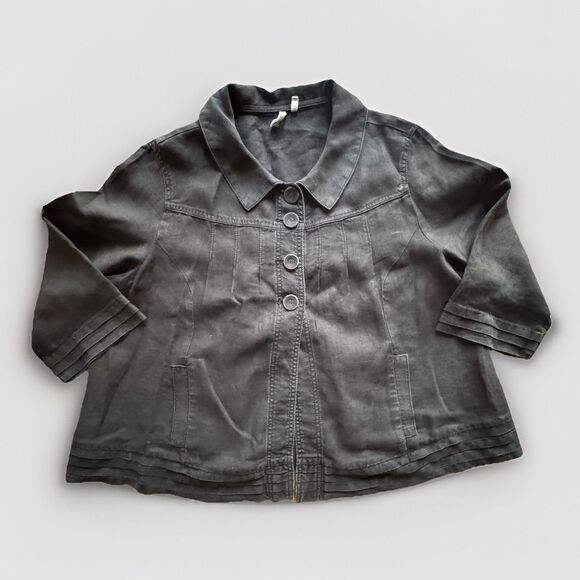 Caslon Black Linen Jacket 100% Linen 3/4 Sleeve Button Womens Plus Size 18W - Picture 1 of 13